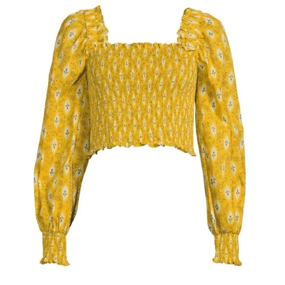 VERONICA BEARD Emerie Smocked Crop Topβin Yellow NWT Size 2
